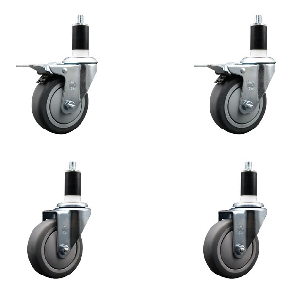 Service Caster 4'' Thermoplastic Rubber Swivel 1-3/8'' Expanding Stem Caster Set 2 Total Lock Brakes, 4PK SCC-EXTTL20S414-TPRB-2-S-2-138 - main